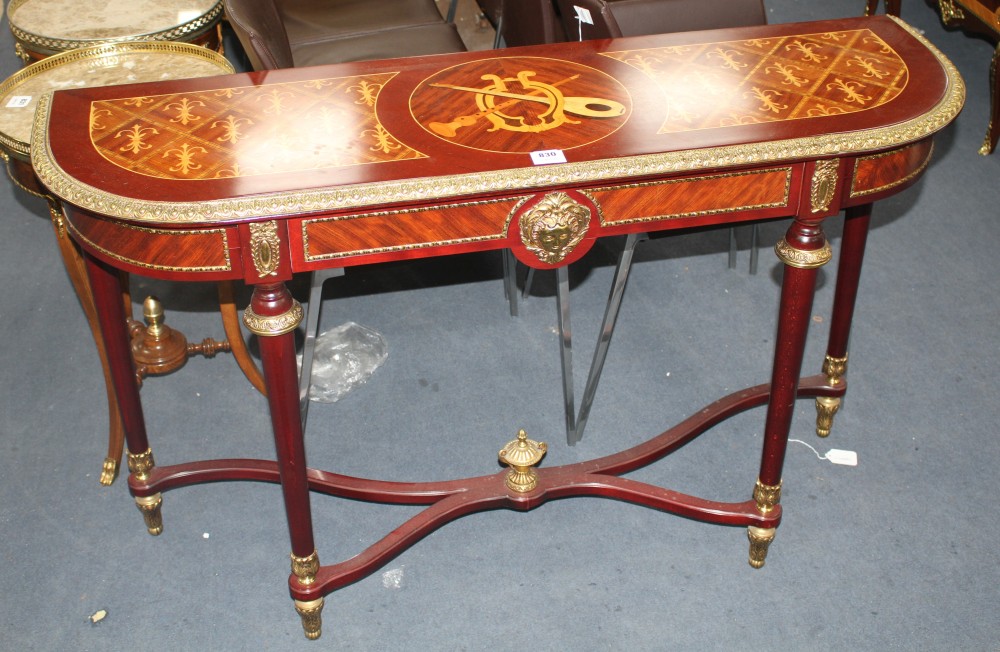 A Meuble Francais marquetry console table, W.130cm D.39cm H.80cm